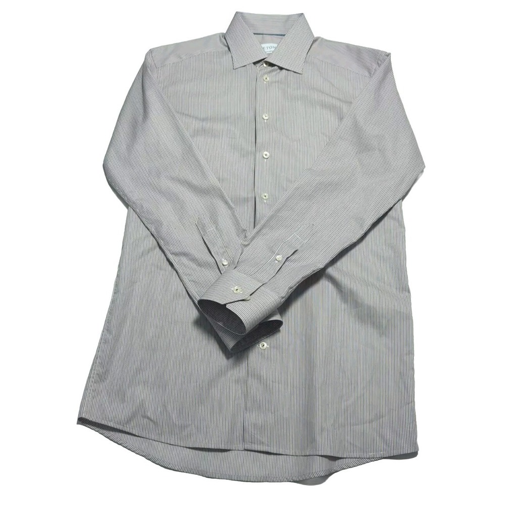 Eton Dress Shirt Mens Size 39 15.5 Contemporary Button Up Blue Gold Stripes - Picture 4 of 12
